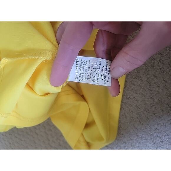 Banjul Women’s A-line High Low Skirt Yellow Size S Floral Pleated Striped Sheer - Picture 8 of 12